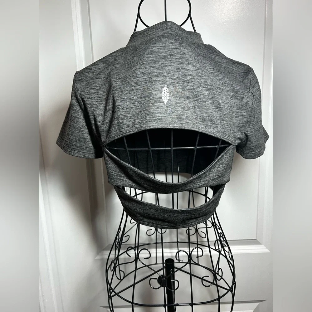 Free People Gray Frosty Morning Cutout Athletic Crop‎ Top
